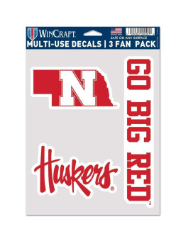 Wincraft Ncaa Nebraska Cornhuskers Decal Multi Use Fan 3 Pack Team Colors One Size