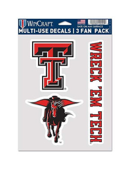 Wincraft Ncaa Texas Tech Red Raiders Decal Multi Use Fan 3 Pack Team Colors One Size