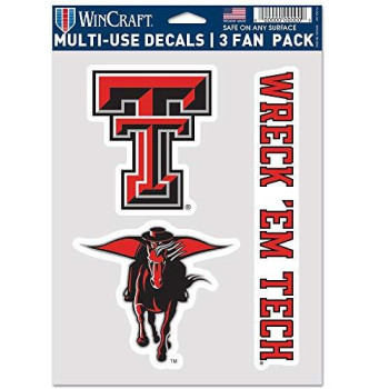 Wincraft Ncaa Texas Tech Red Raiders Decal Multi Use Fan 3 Pack Team Colors One Size