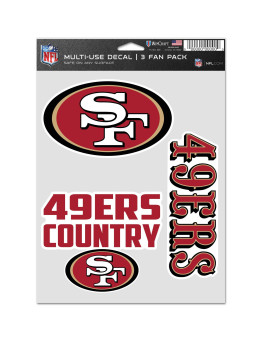 Nfl San Francisco 49Ers Decal Multi Use Fan 3 Pack Team Colors One Size