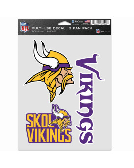 Wincraft Nfl Minnesota Vikings Decal Multi Use Fan 3 Pack Team Colors One Size