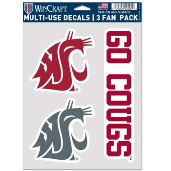 Wincraft Ncaa Washington State Cougars Decal Multi Use Fan 3 Pack Team Colors One Size