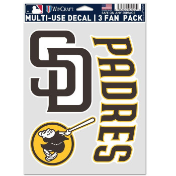 Wincraft Mlb San Diego Padres Decal Multi Use Fan 3 Pack Team Colors One Size