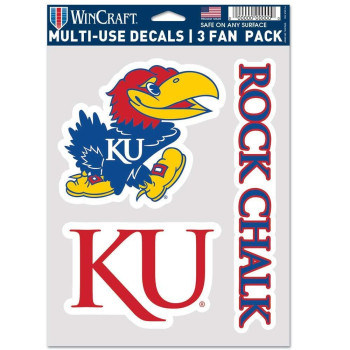 Wincraft Ncaa Kansas Jayhawks Decal Multi Use Fan 3 Pack Team Colors One Size