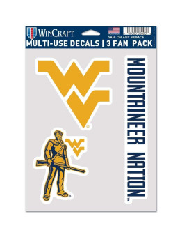 Wincraft Ncaa West Virginia Mountaineers Decal Multi Use Fan 3 Pack Team Colors One Size