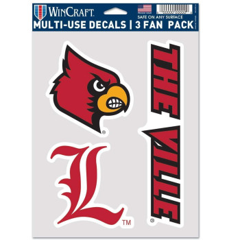 Wincraft Ncaa Louisville Cardinals Decal Multi Use Fan 3 Pack Team Colors One Size