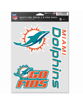 Nfl Miami Dolphins Decal Multi Use Fan 3 Pack Team Colors One Size