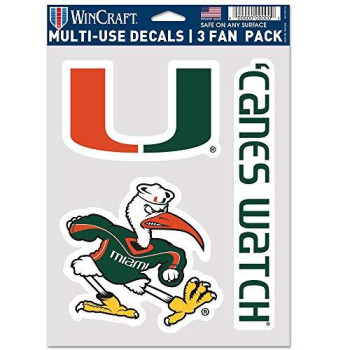 Wincraft Ncaa Miami Hurricanes Decal Multi Use Fan 3 Pack Team Colors One Size