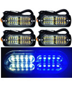 12-24V 20-Led Super Bright Emergency Warning Caution Hazard Construction Waterproof Amber Strobe Light Bar With 16 Different Flashing For Car Truck Suv Van - 4Pcs (White Blue)