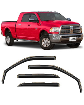 Voron Glass In-Channel Extra Durable Rain Guards For Trucks Dodge Ram 2009-2018 Crew Cab, Window Deflectors, Vent Window Visors, 4 Pieces - 220010