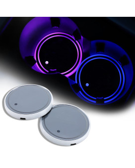 Acodablem 2 Pack Led Cup Holder Lights, Car Coaster With 7 Colors Changing Usb Charging Mat, Luminescent Cup Pad Interior Atmosphere Lamp Decoration Light