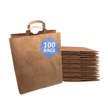 Reli. Paper Grocery Bags w/ Handles (100 Pcs, Bulk)(12"x7"x14") Large Paper Grocery Bags, Shopping Bags w/ Handles - Heavy Duty 57 Lbs Basis - Takeout / To Go Bags, Retail Bags, Brown Kraft Paper Bags