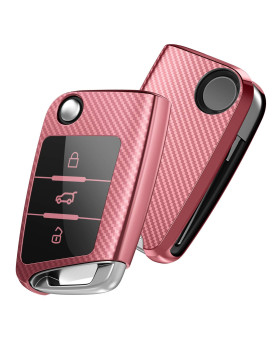 Oatsbasf Car Key Fob Cover Vw, Key Case For Vw Golf 7, Key Box Cover For Vw Polo, Skoda, Tiguan, Mk7 3-Button (Stripe - Pink)