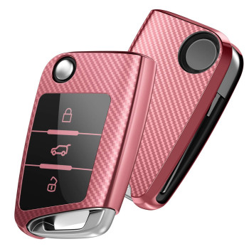 Oatsbasf Car Key Fob Cover Vw, Key Case For Vw Golf 7, Key Box Cover For Vw Polo, Skoda, Tiguan, Mk7 3-Button (Stripe - Pink)