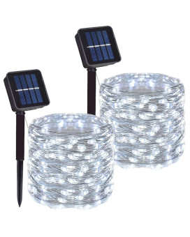 Daylightir 2 Pack 100 Led Solar Powered Copper Wire String Lights Outdoor, Waterproof, 8 Modes Fairy Lights For Garden, Patio, Party, Yard, Christmas (White)