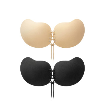 Sticky Bra 2 Pairs Strapless Backless Bra Adhesive Invisible Lift Up Bra Push Up Bra For Backless Dress (Beige And Black) (C, Black And Beige)