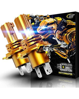 Cougar Motor Lite H4 9003 Led Headlight Bulb, 12000Lm 6500K All-In-One Conversion Kit - Cool White, Pack Of 2 - Fanless And Wireless - Quick Installation, Halogen Replacement