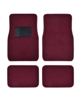 Premium 4Pc Set Of Carpet Car Floor Mats With Vinyl Safety Heel Pad For Car, Truck, Suv, Coupe Sedan, Burgundy Red (Mt-100-Bd)