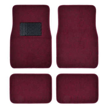 Premium 4Pc Set Of Carpet Car Floor Mats With Vinyl Safety Heel Pad For Car, Truck, Suv, Coupe Sedan, Burgundy Red (Mt-100-Bd)