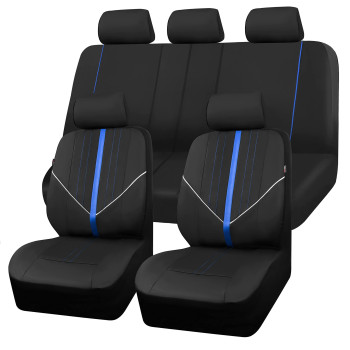 Car-Grand Luxury Leather And Breathable Spacer Mesh Universal Fit Full Set Car Seat Covers, Seat Protector,Airbag Compatible (Black And Blue)A