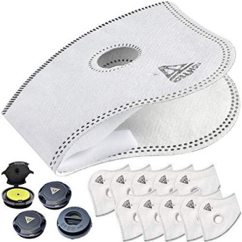 Dust Mask Filter Replacements Package | 10 FIGHTECH Authentic Carbon Filters for Dust Mask and 4 Discharge Valves | Air Filters with Safety Goggles Fogging Up Protection (FF-N1 Carbon)