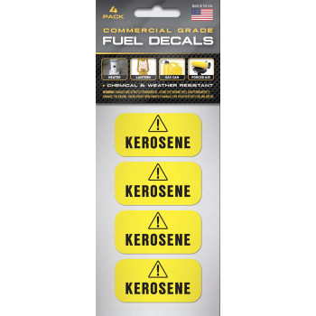 Kerosene Sticker For Forced Air Heaters, Lanterns, Stoves - Weather Proof, Ultra Durable, Commercial Grade Labels By Fuel Stickers - Usa Made (2X1 Inch), 4 Labels