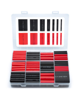 Wirefy Heat Shrink Tubing Kit - 3:1 Ratio Adhesive Lined, Marine Grade Shrink Wrap - Automotive Industrial Heat-Shrink Tubing - Black, Red 200 PCS