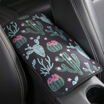 Yr Vehicle Center Console Armrest Cover Pad, Universal Fit Soft Comfort Center Console Armrest Cushion For Car, Stylish Pattern Design Car Armrest Cover, Cactus