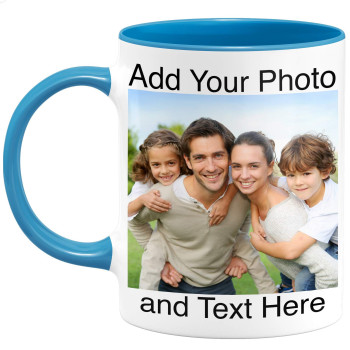 Custom Photo Coffee Mugs - Personalized Coffee Mugs With Photo And Text, Customized Ceramic Coffee Mug - Customizable Mug, Funny Mug, Personalized Gifts, Custom Mug With Photo Text - 11Oz Light Blue