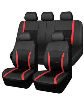 Car-Grand Luxury Leather Breathable Spacer Mesh Universal Fit Full Set Car Seat Covers Full Set, Sport Seat Protector, Airbag Compatible For Suv Car Trucks (Black Red)