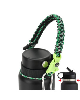 Qeecord Paracord Handle Compatible With Hydro Flask 20 Wide Mouth Water Bottle Carrier With New Ring And Carabiner, 12Oz, 16Oz,18Oz, 32Oz, 40Oz, 64Oz (32 Oz-40 Oz Wide Mouth, Camo Green)