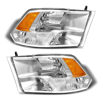 Adcarlights For 2009 2010 2011 2012 2013 2014 2015 2016 2017 2018 Dodge Ram Headlight Assembly Compatible With 09-18 Ram 150010-18 Ram 2500 3500 Chrome Housing Amber Reflector Headlamp Replacement