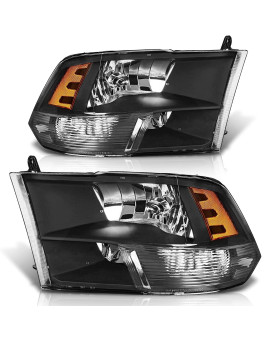 Adcarlights For 2009-2018 Dodge Ram Headlight Assembly Compatible With 2009-2018 Ram 15002010-2018 Ram 2500 3500 Black Housing Amber Reflector Headlamp Replacement Left And Right