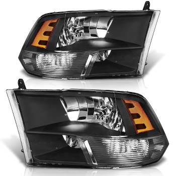 Adcarlights For 2009-2018 Dodge Ram Headlight Assembly Compatible With 2009-2018 Ram 15002010-2018 Ram 2500 3500 Black Housing Amber Reflector Headlamp Replacement Left And Right