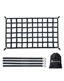 Surmountway Cargo Net Capacity 1100Lbs Truck Bed Cargo Net 68X 41 Rugged Truck Bed Cargo Net ,Heavy Duty Cargo Nets For Pickup Trucks With Cam Buckles S-Hooks(82 X 50 )