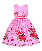 Girls Dress Rose Flower Double Bow Tie Party Sundress Casual Size 9-10
