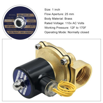 1" Electric Solenoid Valve 110v/115v/120v AC Brass Electric Air Water Gas Diesel Normally Closed NPT High Flow