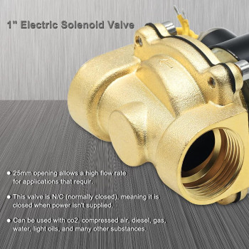 1" Electric Solenoid Valve 110v/115v/120v AC Brass Electric Air Water Gas Diesel Normally Closed NPT High Flow