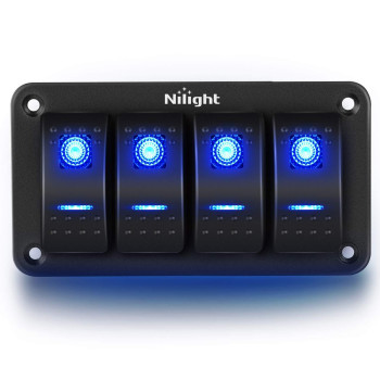 Nilight - 90109D 4 Gang Aluminum Rocker Switch Panel Toggle Dash 5 Pin Onoff Pre-Wired Rocker Switch Blue Backlit Switch For Automotive Car Marine Boat Rv,2 Years Warranty