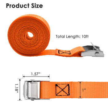 Acelane Lashing Straps 10' x 1'' Cam Buckle Tie Down Straps Heavy Duty Up to 800lbs for Cargo, Luggage, Bicycles, Motorcycles, Kayaks, Surfboards, Furniture & Moving Appliances (4PCS, Black & Orange)