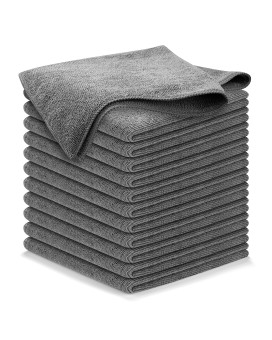 Usanooks Microfiber Cleaning Cloth Grey - 12Pcs (16X16 Inch) High Performance - 1200 Washes, Ultra Absorbent Towels Weave Grime & Liquid For Streak-Free Mirror Shine - Car Washing Cloth And Applicator
