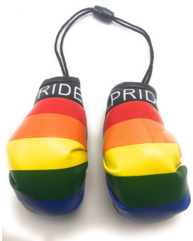 Red Hat Ent Hanging Car Mirror Mini Boxing Gloves (Pride Rainbow)