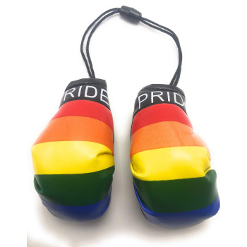 Red Hat Ent Hanging Car Mirror Mini Boxing Gloves (Pride Rainbow)