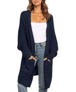 Zesica Womens 2023 Fall Long Batwing Sleeve Open Front Chunky Knit Cardigan Sweater,Navy,X-Large