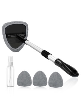 Astroai Windshield Cleaner, Microfiber Car Window Cleaner With 4 Reusable And Washable Microfiber Pads And Extendable Handle Auto Inside Glass Wiper Kit, Gray