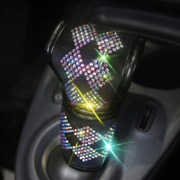 Mlovesie Plush Auto Gear Shift Knob Cover With Crystal Glitter Bling Rhinestones For Girls,Lady Universal Fit (Bling) (Bling Colorful)