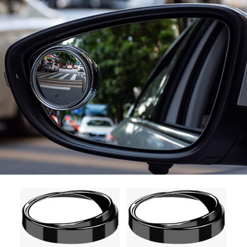 Esreake 2Pcs Small Blind Spot Mirror,2 Round Hd Glass Convex Rear View Mirror,Strong Adhesive Mirror For Car, Van, Suv And Trucks (2(50Mm), Black Frame)