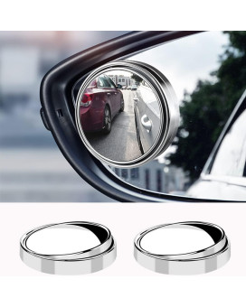 Esreake 2Pcs Small Blind Spot Mirror,2 Round Hd Glass Convex Rear View Mirror,Strong Adhesive Mirror For Car, Van, Suv And Trucks (2(50Mm), Silver Frame)