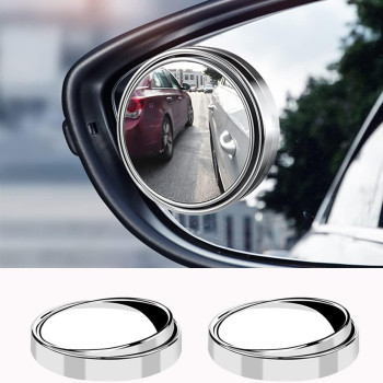 Esreake 2Pcs Small Blind Spot Mirror,2 Round Hd Glass Convex Rear View Mirror,Strong Adhesive Mirror For Car, Van, Suv And Trucks (2(50Mm), Silver Frame)