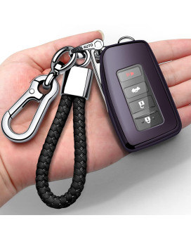 Compatible With Lexus Key Fob Cover With Keychain Soft Tpu 360 Degree Protection Key Shell Case For Rx Es Gs Ls Nx Rs Gx Lx Rc Lc Smart Key-Purple Black